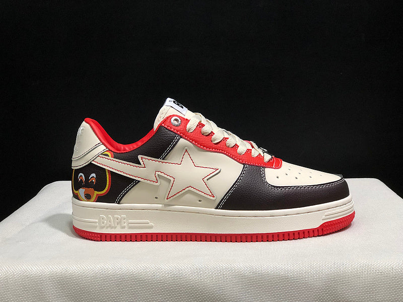 BAPE STA Low-Top Sneakers – Off-White/Black/Red