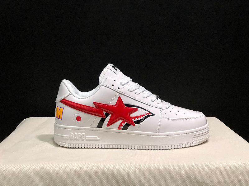 BAPE STA Low-Top Sneakers – White & Red Shark Design