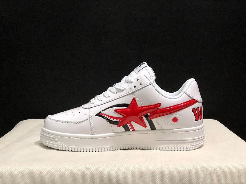 BAPE STA Low-Top Sneakers – White & Red Shark Design