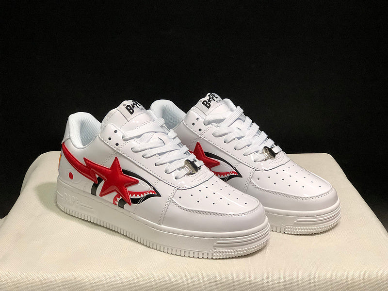 BAPE STA Low-Top Sneakers – White & Red Shark Design