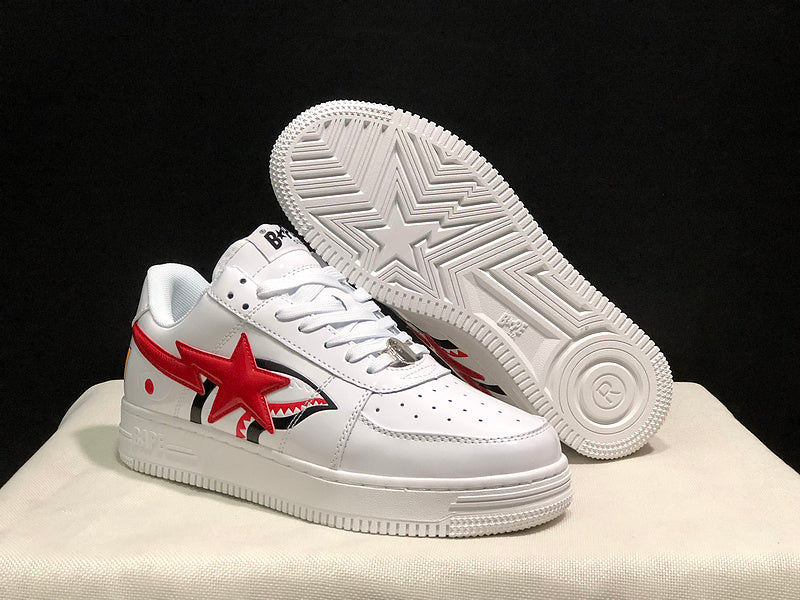 BAPE STA Low-Top Sneakers – White & Red Shark Design