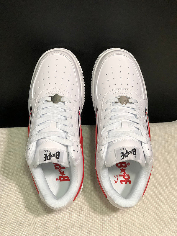 BAPE STA Low-Top Sneakers – White & Red Shark Design