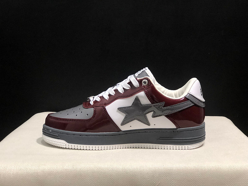 BAPE STA Low-Top Sneakers – Burgundy, Gray & White