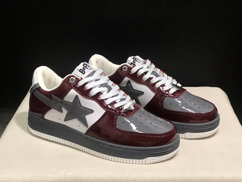 BAPE STA Low-Top Sneakers – Burgundy, Gray & White