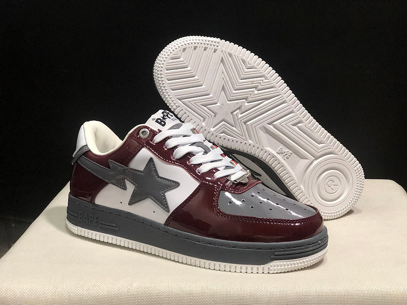 BAPE STA Low-Top Sneakers – Burgundy, Gray & White