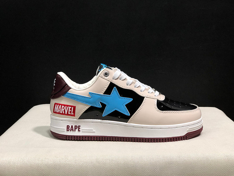 BAPE STA Low-Top Sneakers – Cream, Black & Blue