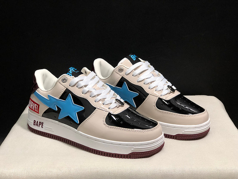 BAPE STA Low-Top Sneakers – Cream, Black & Blue