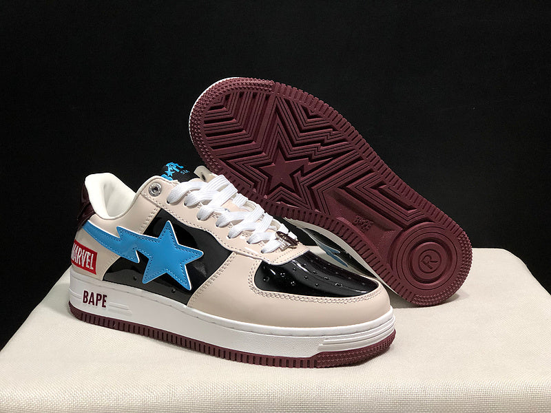 BAPE STA Low-Top Sneakers – Cream, Black & Blue