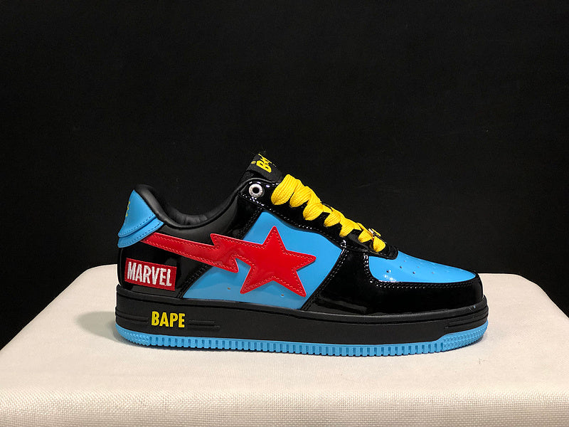 BAPE STA Low-Top Sneakers – Black, Blue & Red