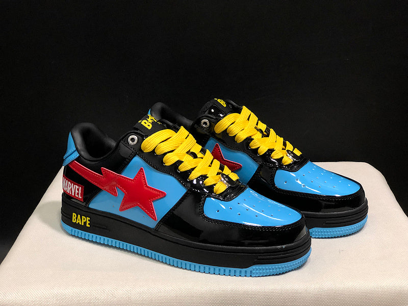 BAPE STA Low-Top Sneakers – Black, Blue & Red