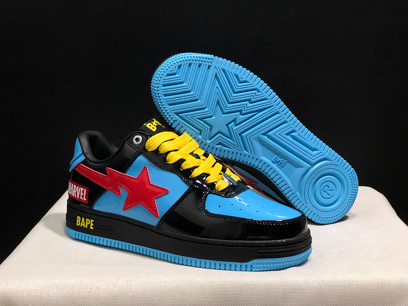 BAPE STA Low-Top Sneakers – Black, Blue & Red