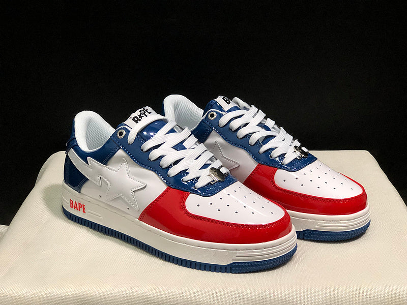 BAPE STA Low-Top Sneakers – Red, White & Navy Blue