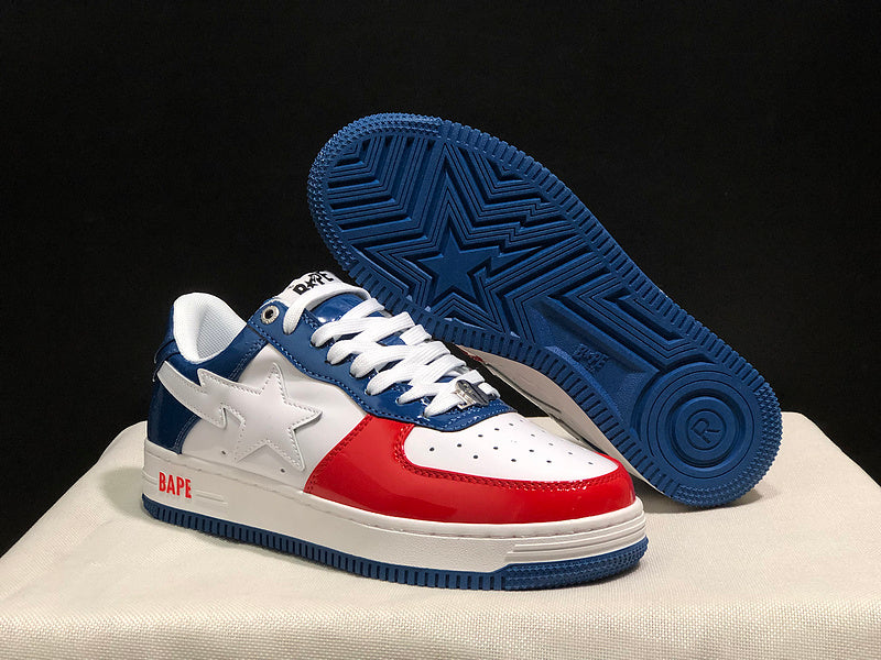 BAPE STA Low-Top Sneakers – Red, White & Navy Blue