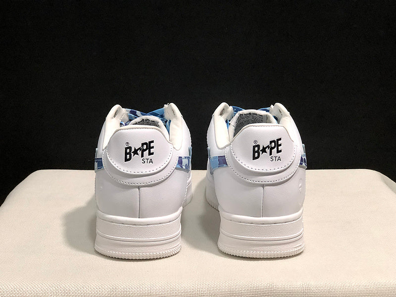 BAPE STA Low-Top Sneakers – White & Blue Camo
