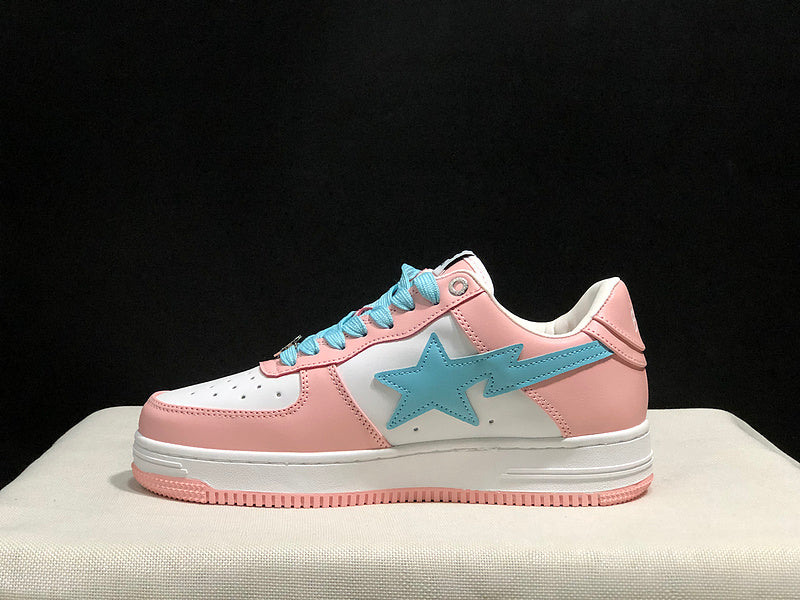 BAPE STA Low-Top Sneakers – Blush Pink, Sky Blue & White