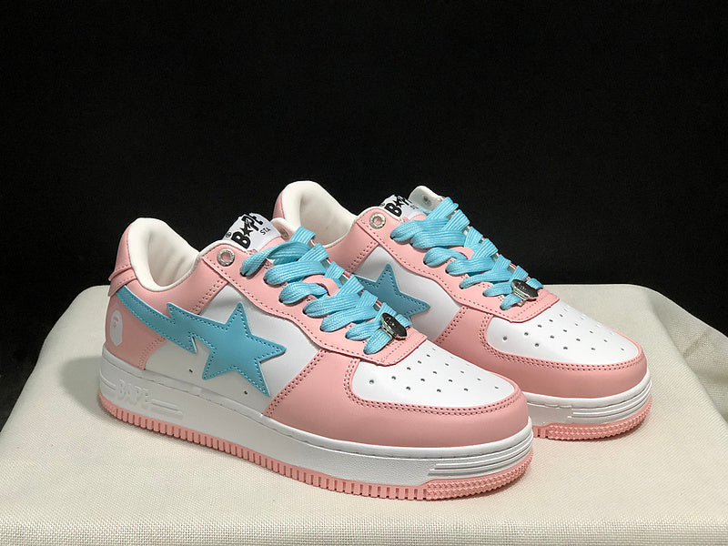 BAPE STA Low-Top Sneakers – Blush Pink, Sky Blue & White