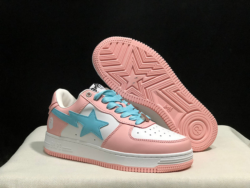 BAPE STA Low-Top Sneakers – Blush Pink, Sky Blue & White